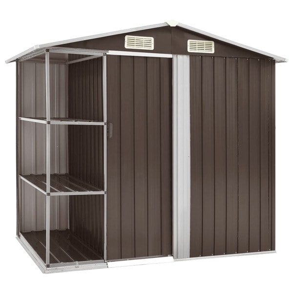 vidaXL Trädgårdsbod med hylla brun 205x130x183 cm järn Brun