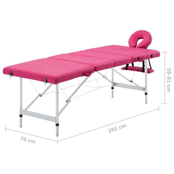 vidaXL Hopfällbar massagebänk 4 sektioner aluminium rosa Rosa