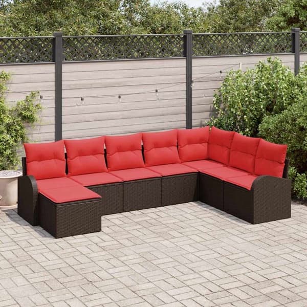 vidaXL Trädgårdsoffset 8 pcs Brun Poly rattan Brun