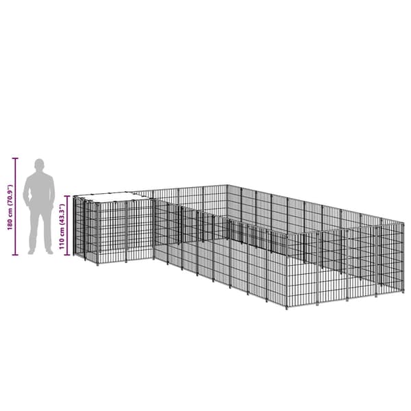vidaXL Hundgård silver 13,31 m² stål Silver