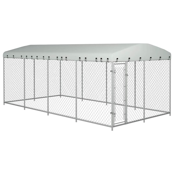 vidaXL Hundgård med tak för utomhusbruk 7,6x3,8x2,3 m Silver