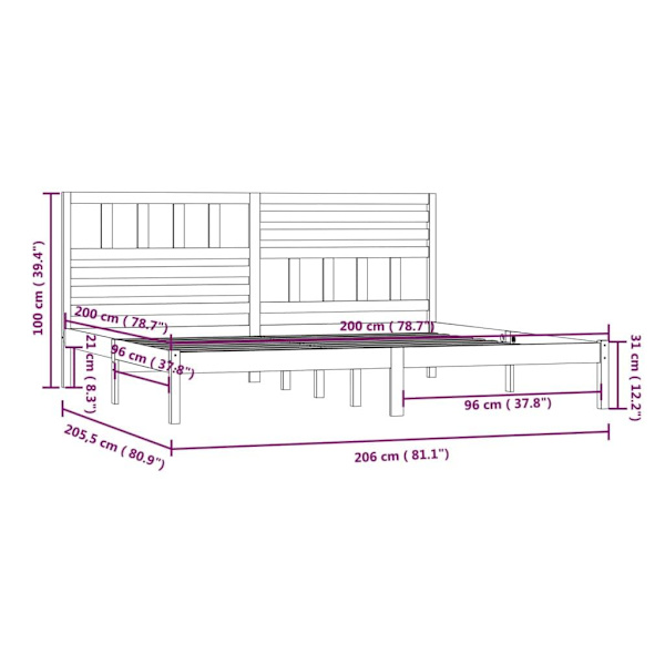 vidaXL Sängram honungsbrun massiv furu 200x200 cm Brun
