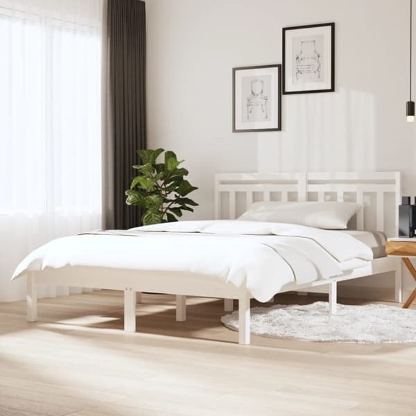 vidaXL Sängram massivt trä 150x200 cm vit Vit