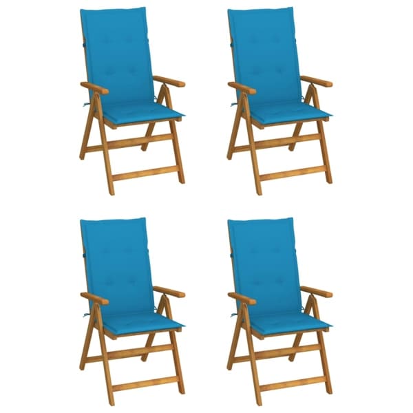 vidaXL Fällbara fåtöljer 4 st med dynor i massivt akaciaträ Blå