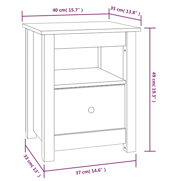 vidaXL Sängbord 40x35x49 cm massiv furu Brun