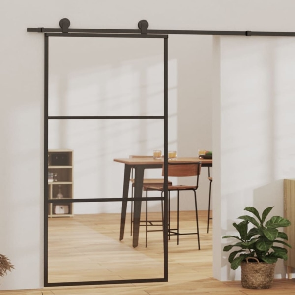 vidaXL Skjutdörr ESG-glas och aluminium 102x205 cm svart Svart