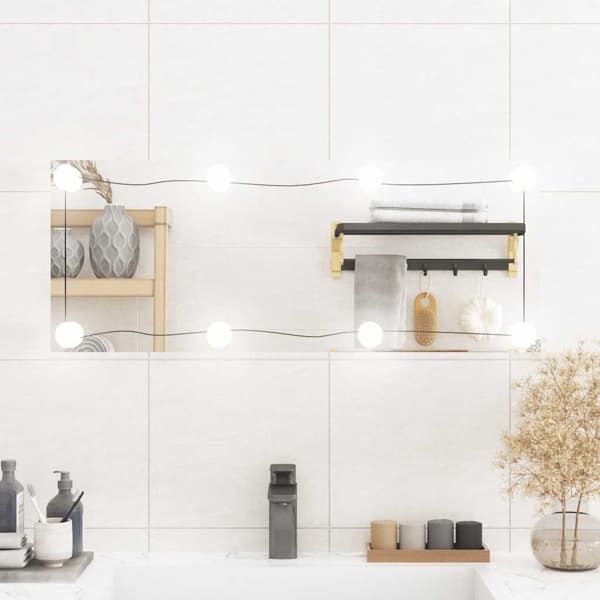 vidaXL Väggspegel med LED-belysning 30x80 cm glas rektangulär Silver