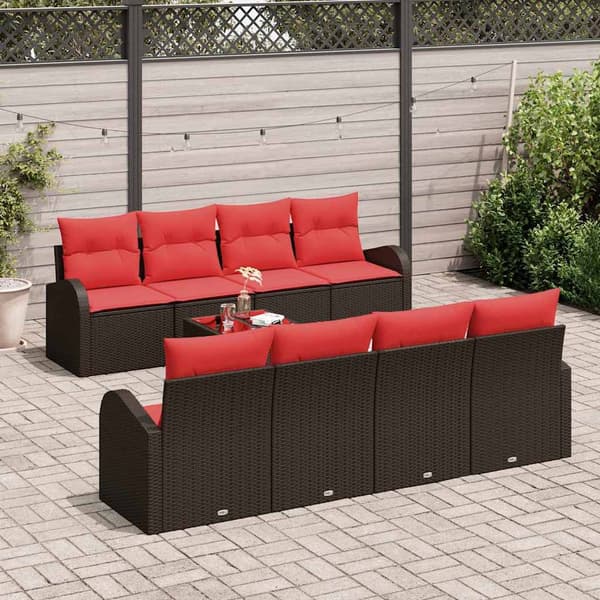 vidaXL Soffset 9 st 6-Antal sittplatser Brun och Röd Polyester Brun
