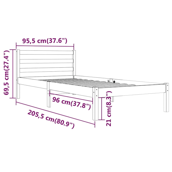 vidaXL Sängram massiv furu 90x200 cm Brun