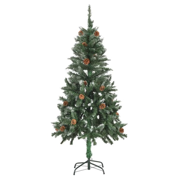 vidaXL Belyst plastgran med kottar 150 cm Grön