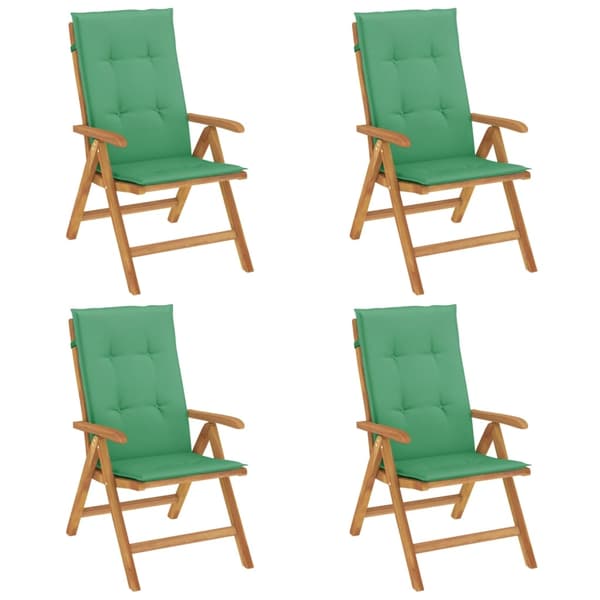 vidaXL Fällbara fåtöljer med dynor, 4 st, massivt trä, teak Brun