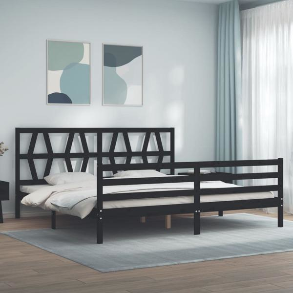 vidaXL Sängram med huvudgavel svart 200x200 cm massivt trä Svart
