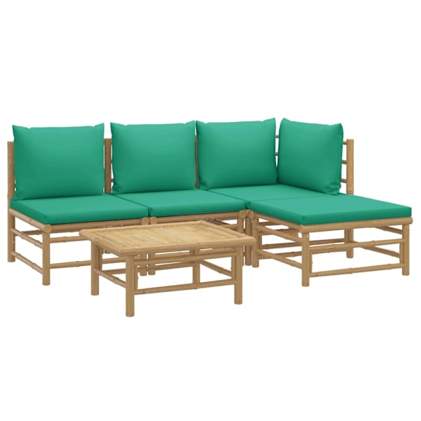 vidaXL Loungegrupp 5 delar gröna dynor bambu Brun