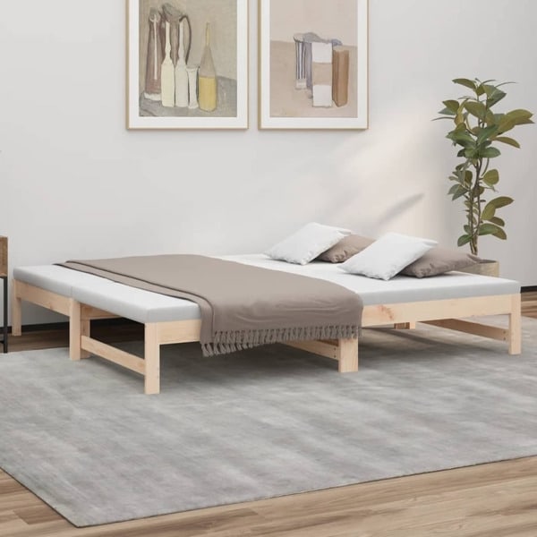 vidaXL Utdragbar dagbädd 2x(90x190) cm massiv furu Brun