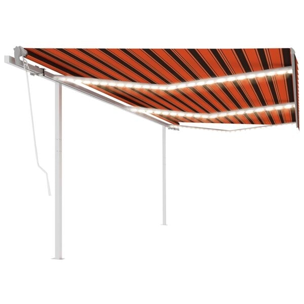 vidaXL Automatisk markis med vindsensor & LED 6x3,5 m orange/brun Flerfärgsdesign