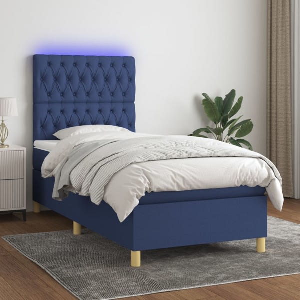 vidaXL Ramsäng med madrass & LED blå 90x190 cm tyg Blå