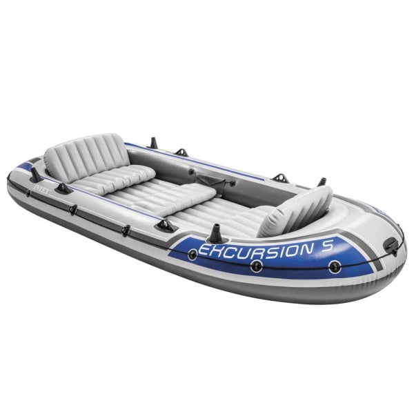 INTEX Uppblåsbar båt Excursion 5 med båtmotor och fäste multifärg