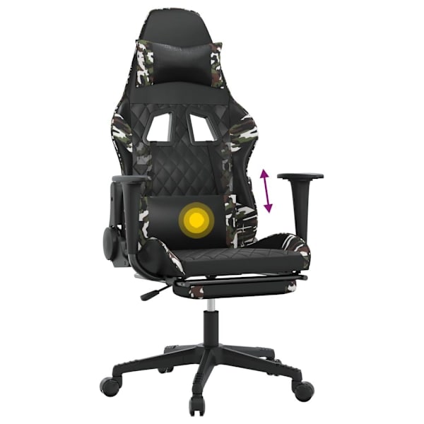 vidaXL Gamingstol med massage och fotstöd svart kamouflage konstläder Grön
