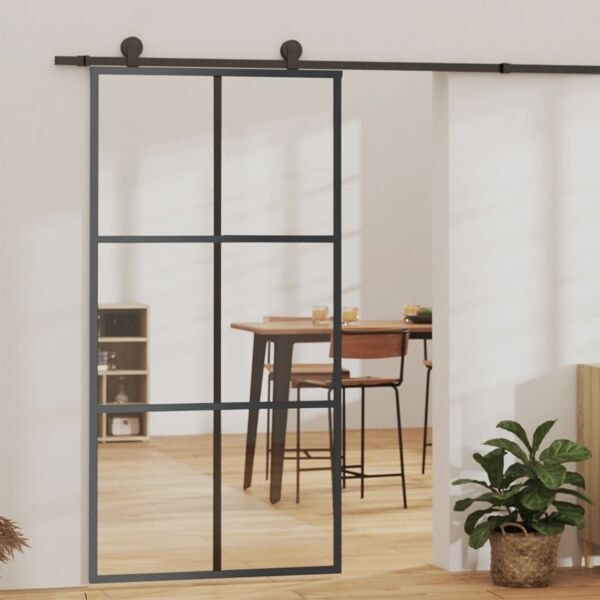 vidaXL Skjutdörr med beslagset ESG glas och aluminium 102x205 cm Svart