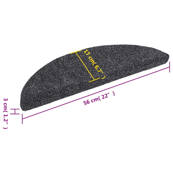 vidaXL Trappstegsmattor självhäftande 15 st brodyr 56x17x3 cm mörkgrå grå