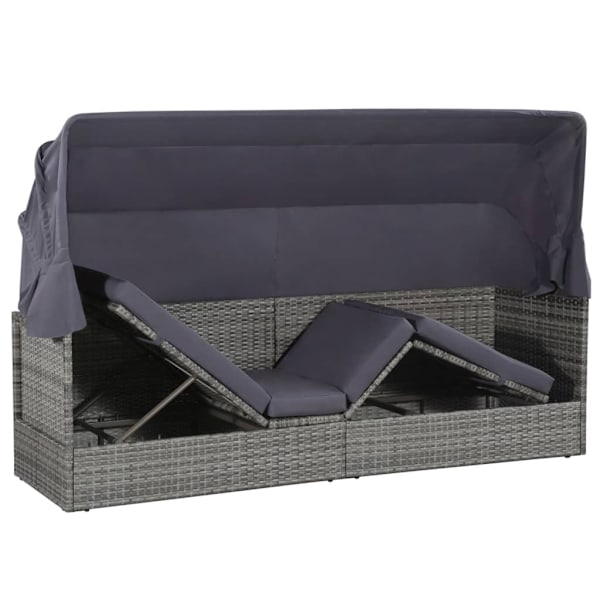 vidaXL Solsäng med tak 205x62 cm konstrotting grå grå