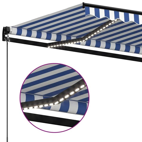 vidaXL Markis manuellt infällbar med LED 350x250 cm blå och vit Blå