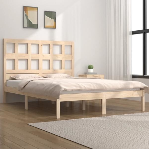 vidaXL Sängram massiv furu 160x200 cm Brun