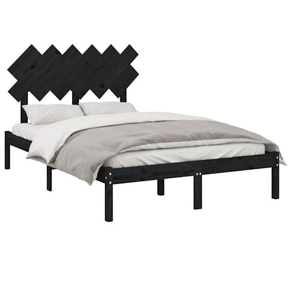 vidaXL Sängram massiv furu 120x190 cm svart Svart