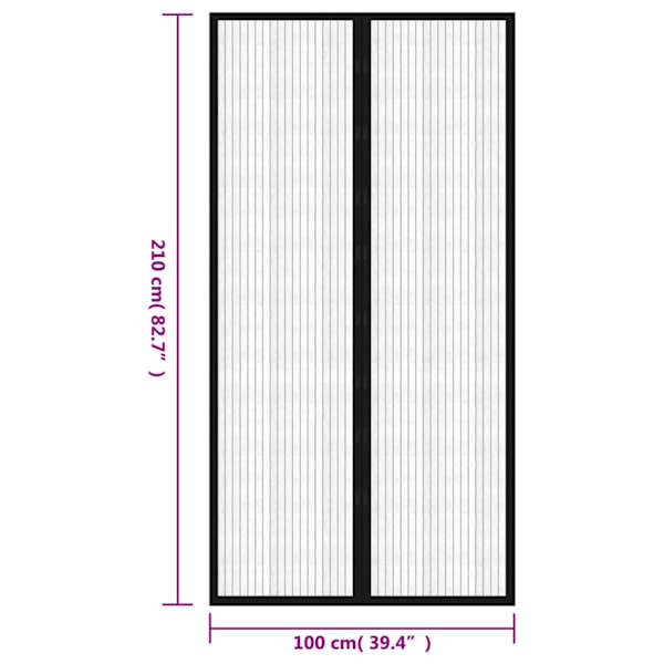 vidaXL Insektsnät dörr 210x100 cm 2-pack inkl. spik Svart