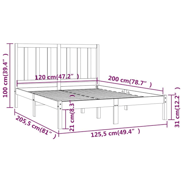 vidaXL Sängram grå massiv furu 120x200 cm enkelsäng Grå