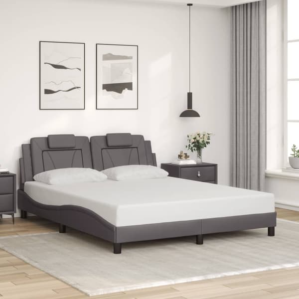 vidaXL Sängram med LED-belysning grå 160x200 cm konstläder Grå