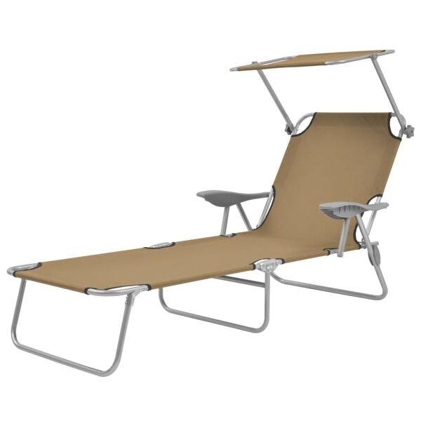vidaXL Hopfällbar solsäng med tak stål taupe Taupe