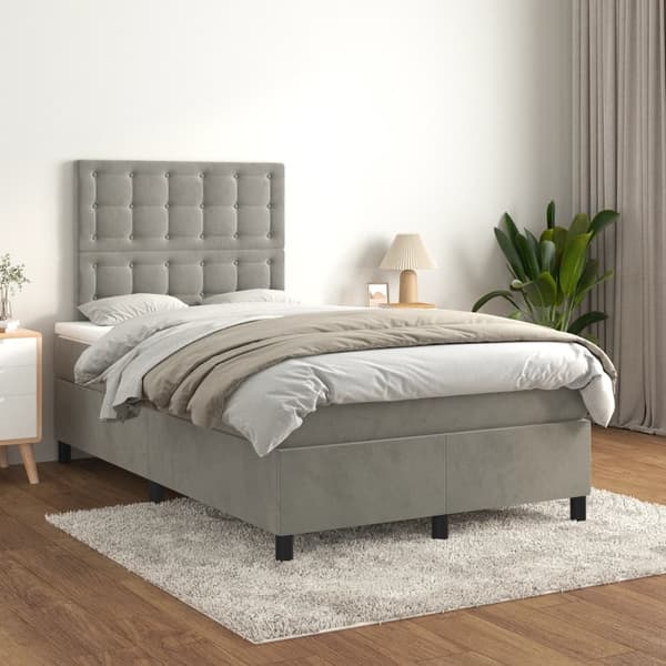 vidaXL Ramsäng med madrass ljusgrå 120x190 cm sammet Grå