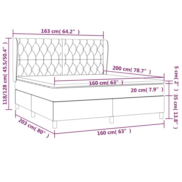 vidaXL Ramsäng med madrass gräddvit 160x200 cm tyg Kräm