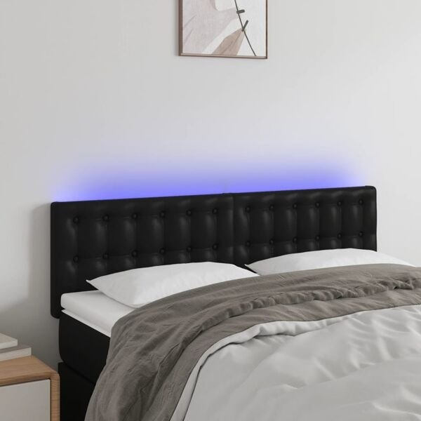 vidaXL Sänggavel LED svart 144x5x78/88 cm konstläder Svart
