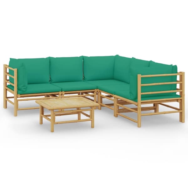 vidaXL Loungegrupp 6 delar gröna dynor bambu Brun