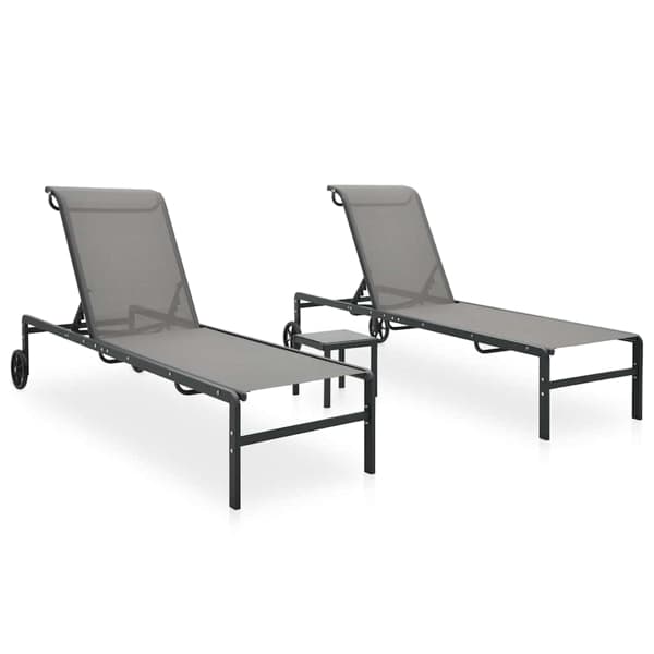 vidaXL Solsängar 2 st med bord textilene och stål grå