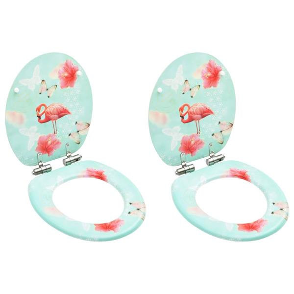 vidaXL Toalettsitsar med mjuk stängning 2 st MDF flamingo multifärg