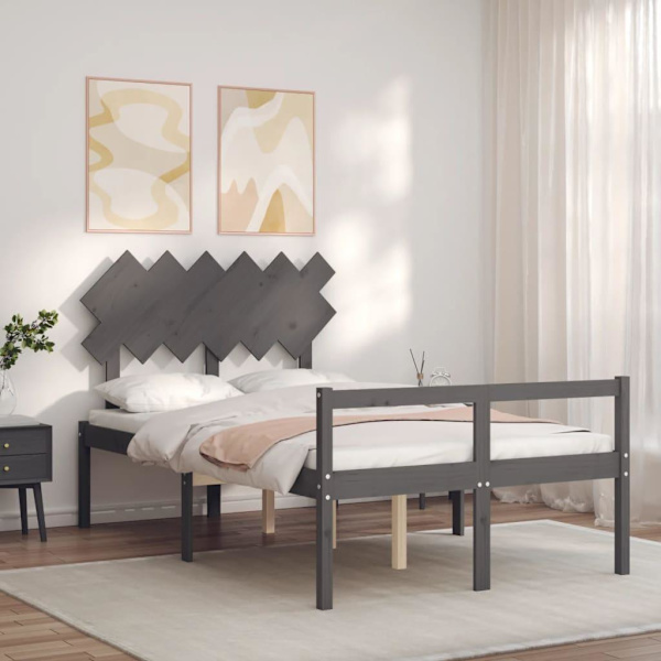 vidaXL Sängram med sänggavel grå 120x200 cm massivt trä Grå