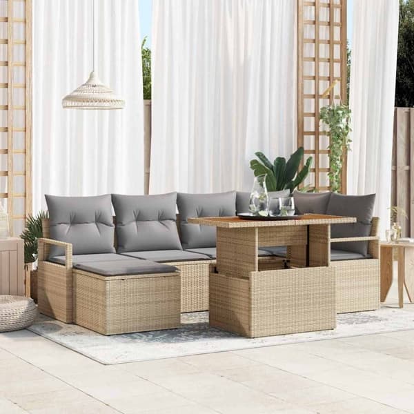 vidaXL Trädgårdsoffset 7 st Beige konstrotting Beige