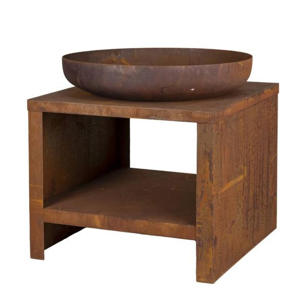 Esschert Design Eldfat med vedförvaring 62 cm rost Brun