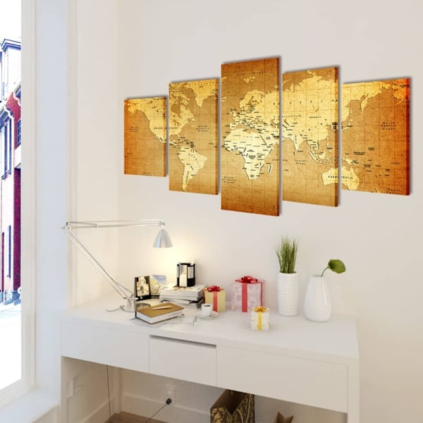 vidaXL Uppsättning väggbonader på duk: världskarta 200 x 100 cm multifärg