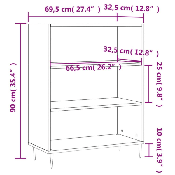 vidaXL Bokhylla vit högglans 69,5x32,5x90 cm konstruerat trä Svart