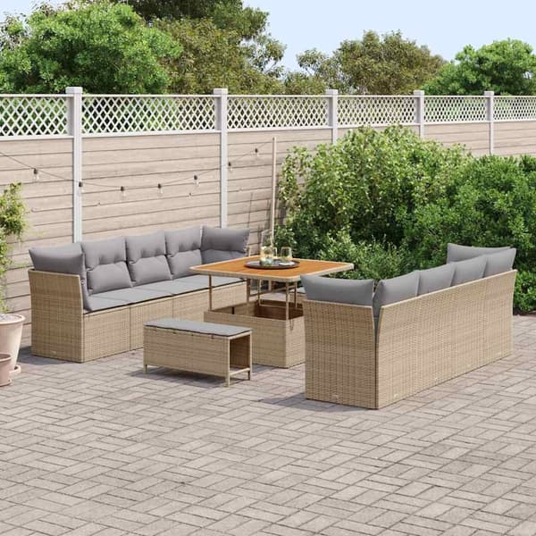 vidaXL Trädgårdsoffset 11 pcs Beige konstrotting Beige