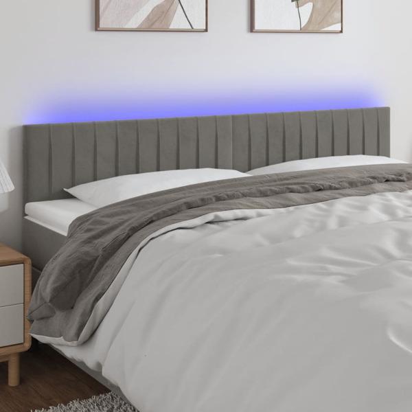 vidaXL Sänggavel LED ljusgrå 180x5x78/88 cm sammet Grå