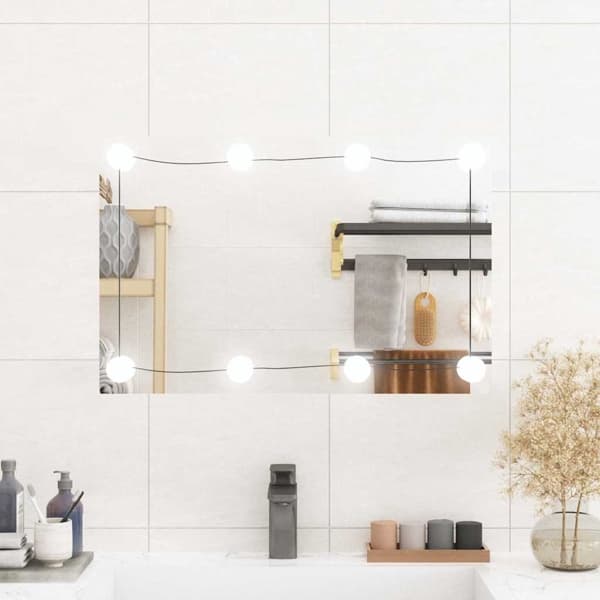 vidaXL Väggspegel med LED-belysning 40x60 cm glas rektangulär Silver