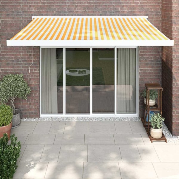 vidaXL Markis infällbar gul och vit 3x2,5 m tyg&aluminium Flerfärgsdesign