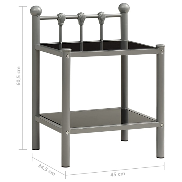 vidaXL Sängbord grå och svart 45x34,5x60,5 cm metall och glas grå