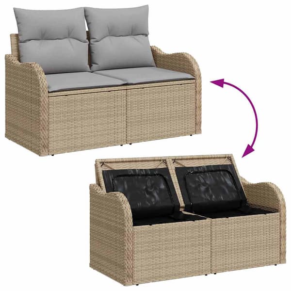 vidaXL Trädgårdsoffset 7 st Beige och Ljusgrå konstrotting Beige