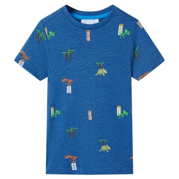 vidaXL T-shirt för barn mörkblå melerad 104 Blå